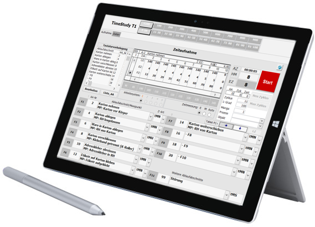 Zeitaufnahmen mit dem TimeStudy Basismodul per Tablet PC